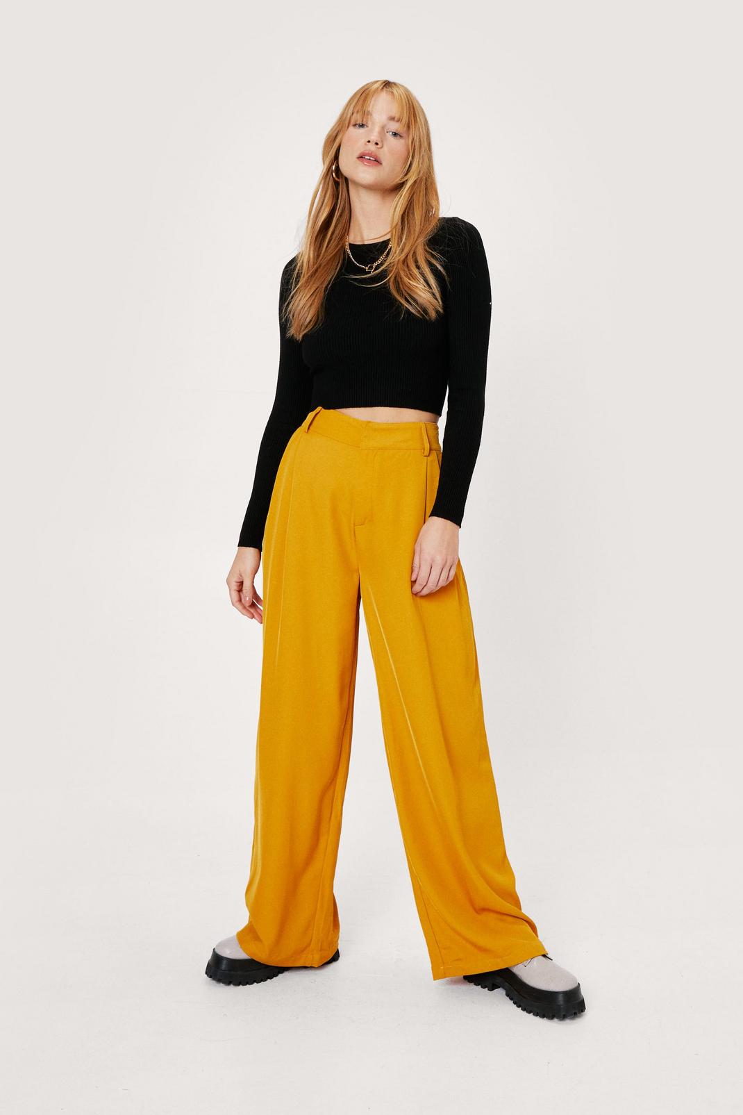 Mustard Petite Tailored High Waisted Wide Leg Trousers image number 1