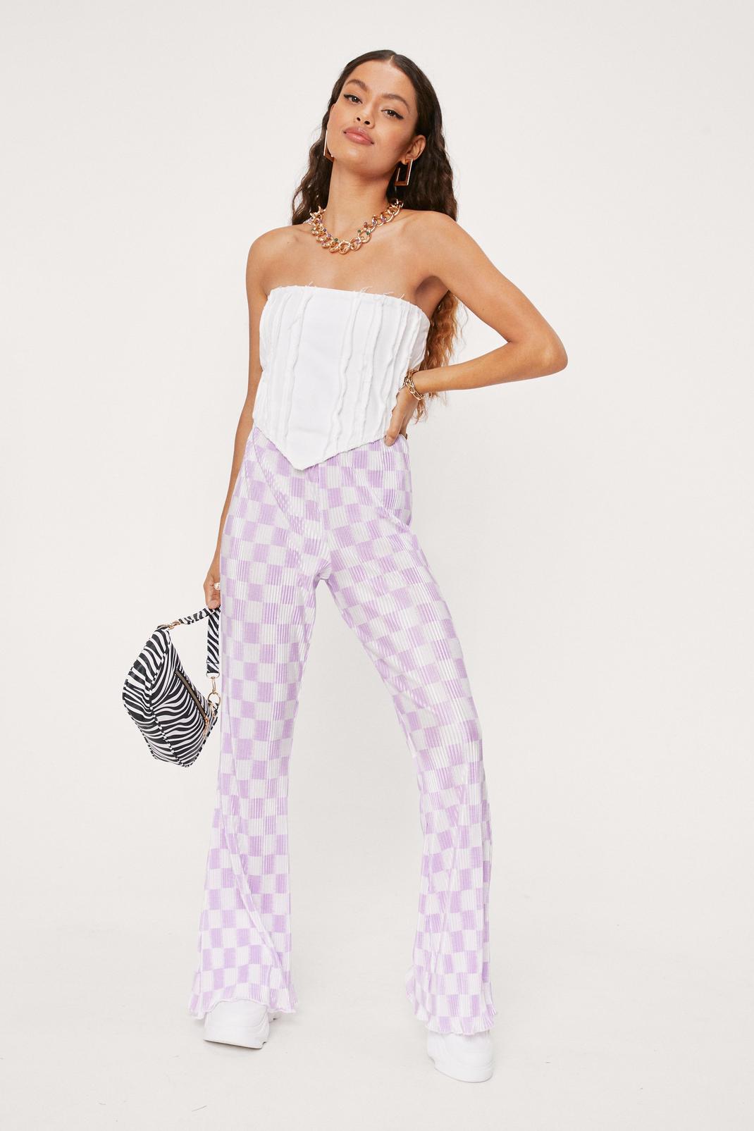 Lilac Petite Plisse Check Flared Pants image number 1
