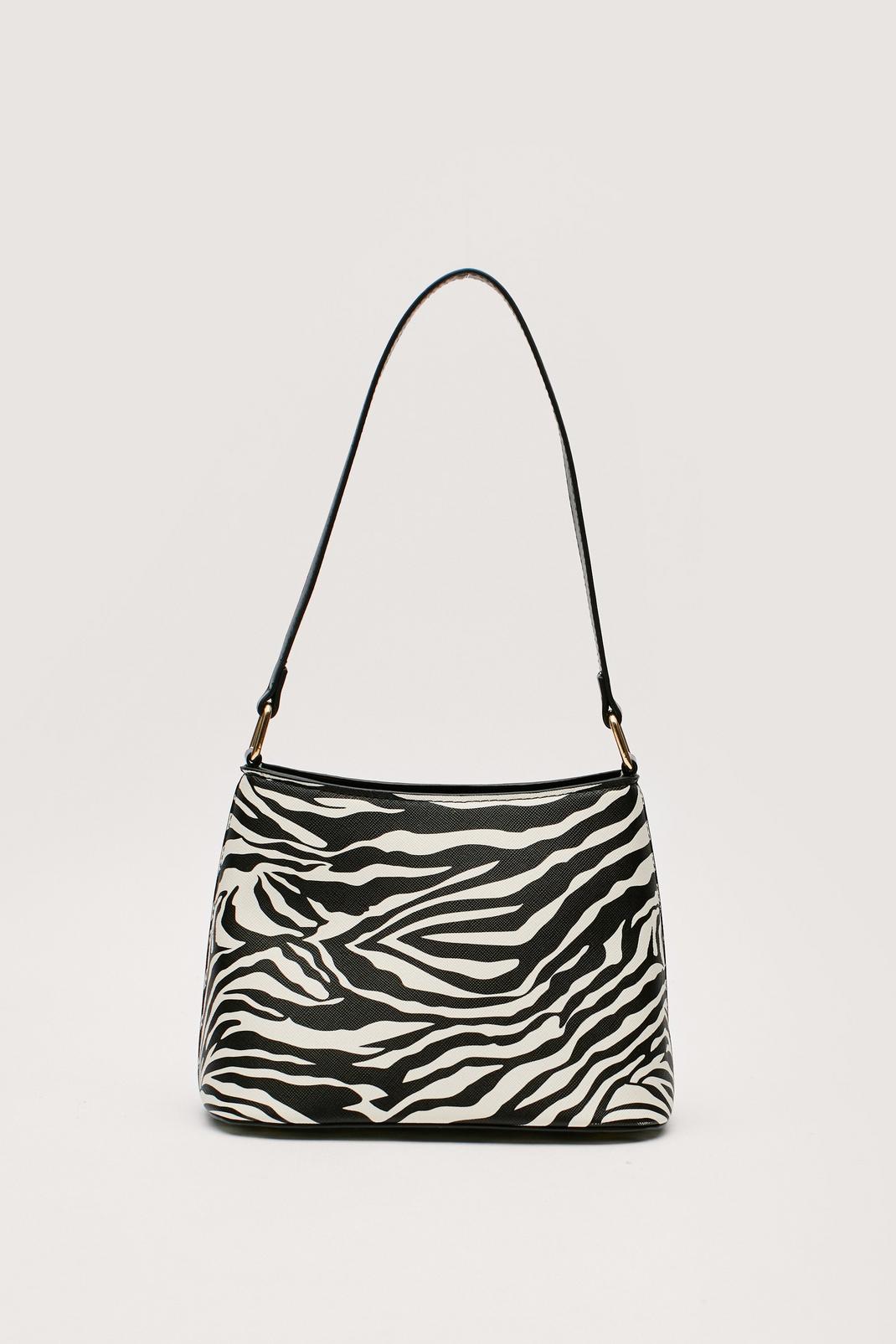 Black Faux Leather Zebra Structured Shoulder Bag image number 1