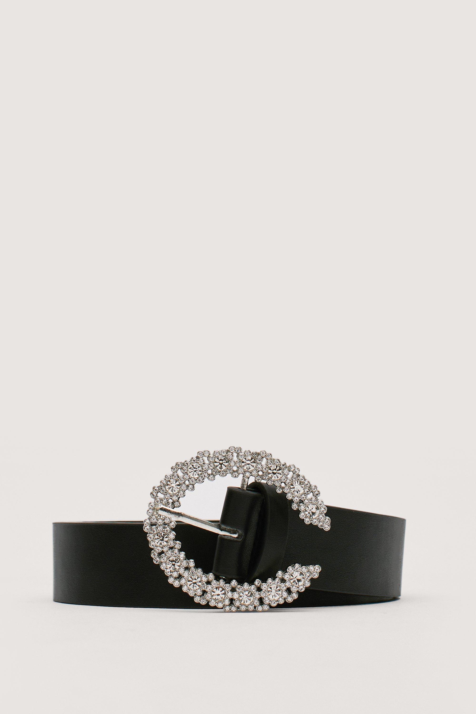 Black Diamante Circle Buckle Belt