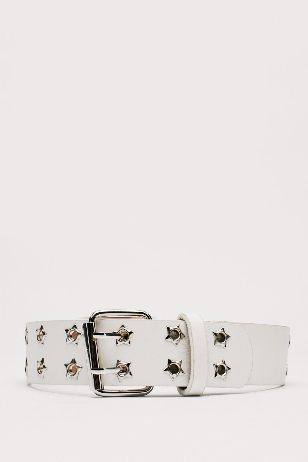 White Faux Leather Studded Retangle Belt image number 1