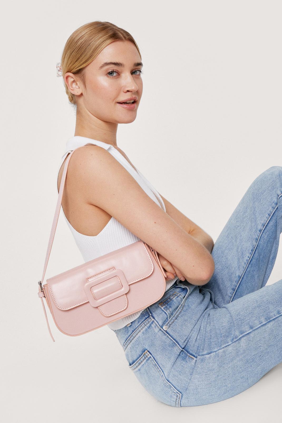 Pastel pink Faux Leather Buckle Detail Shoulder Bag image number 1