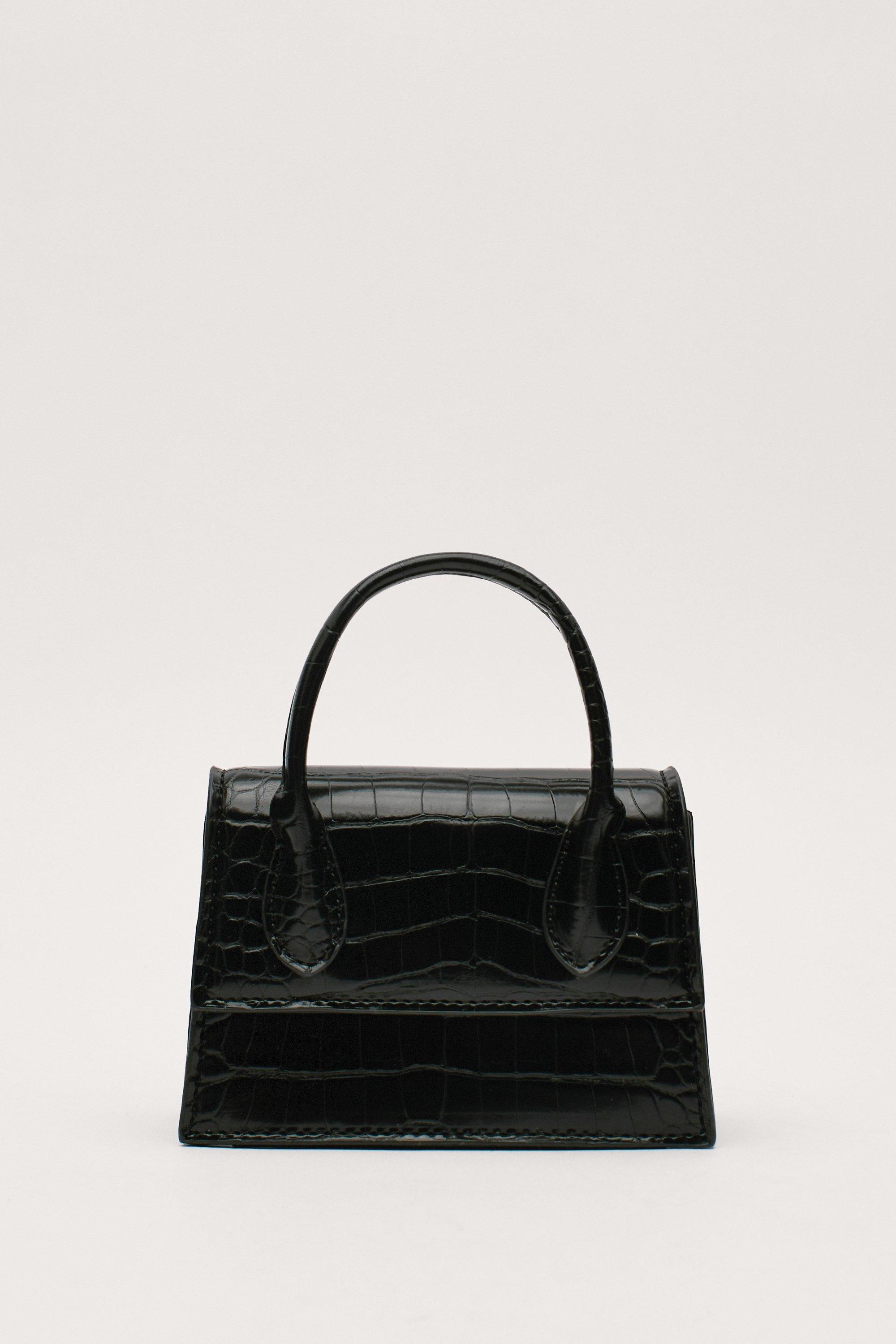 Black Faux Croc Leather Bag X63098