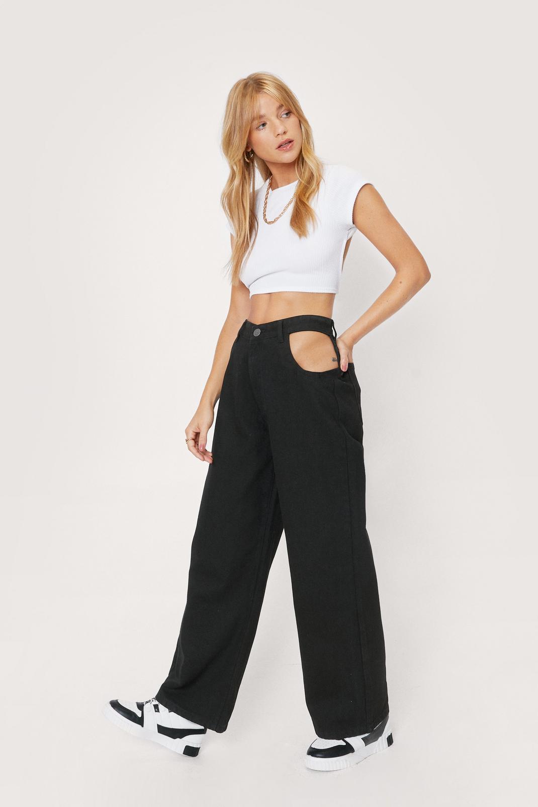105 Petite Side Cut Out Wide Leg Jeans image number 2