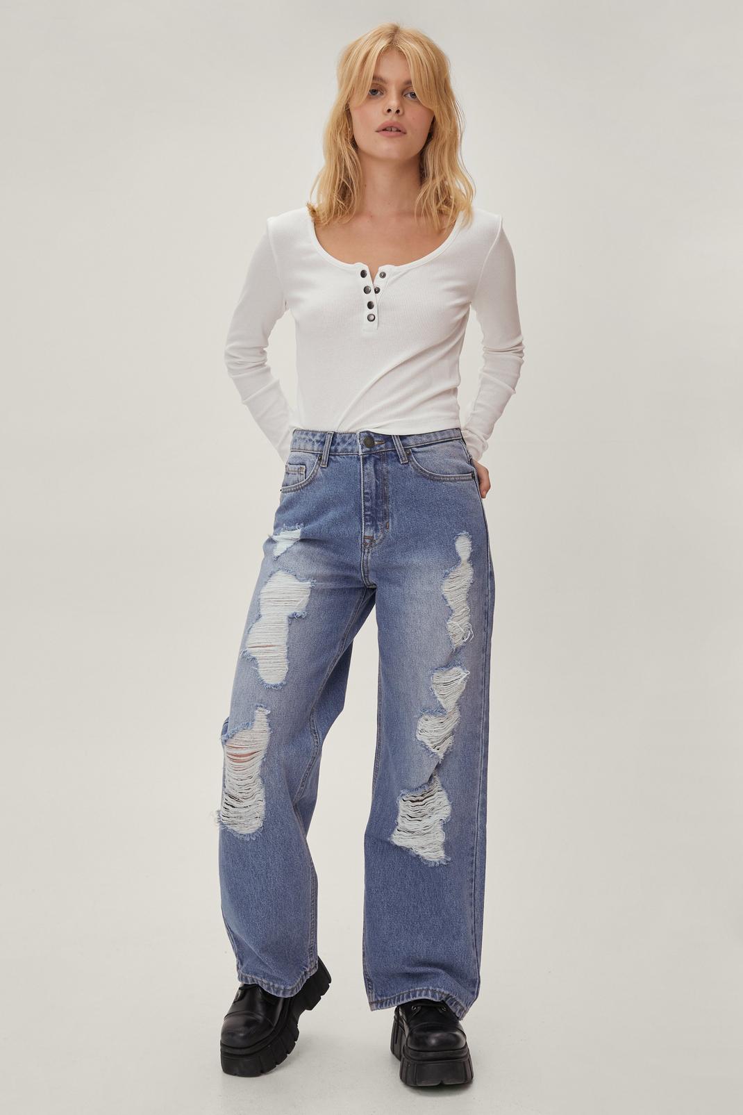 Blue Petite 90s Wide Leg Slouchy Jeans image number 1