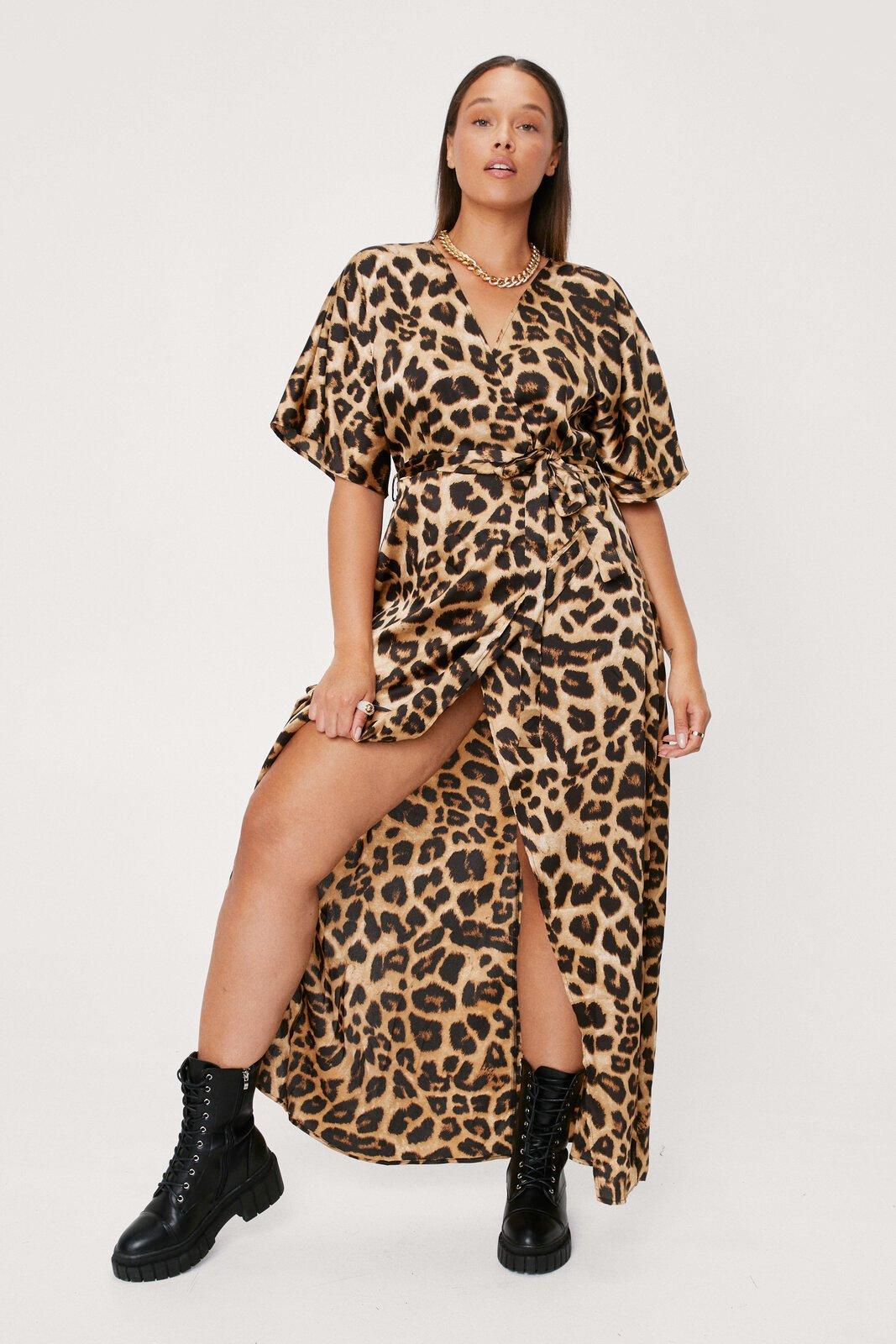 Plus Size Leopard Print Wrap Maxi Dress ...