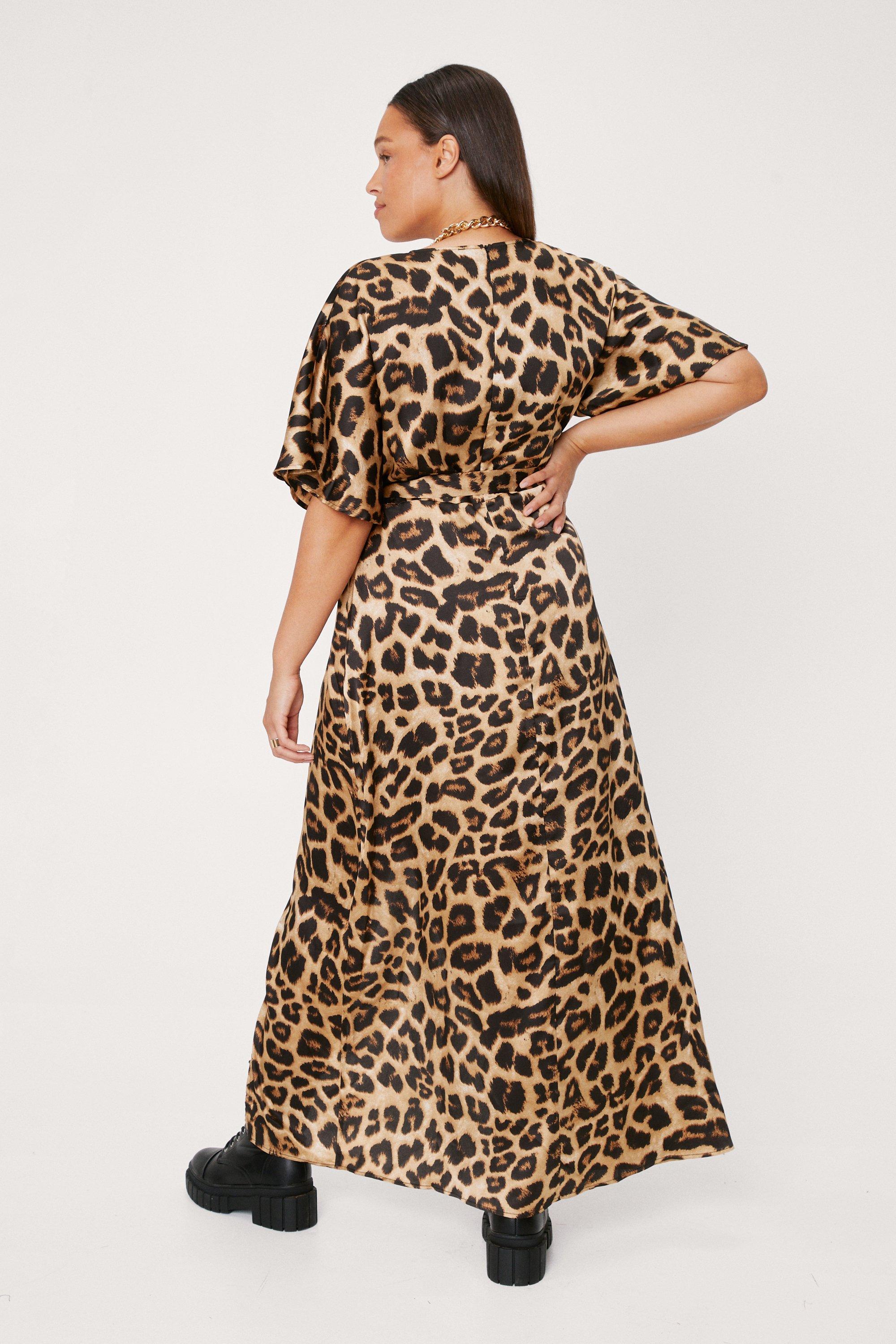 Plus Size Leopard Print Wrap Maxi Dress