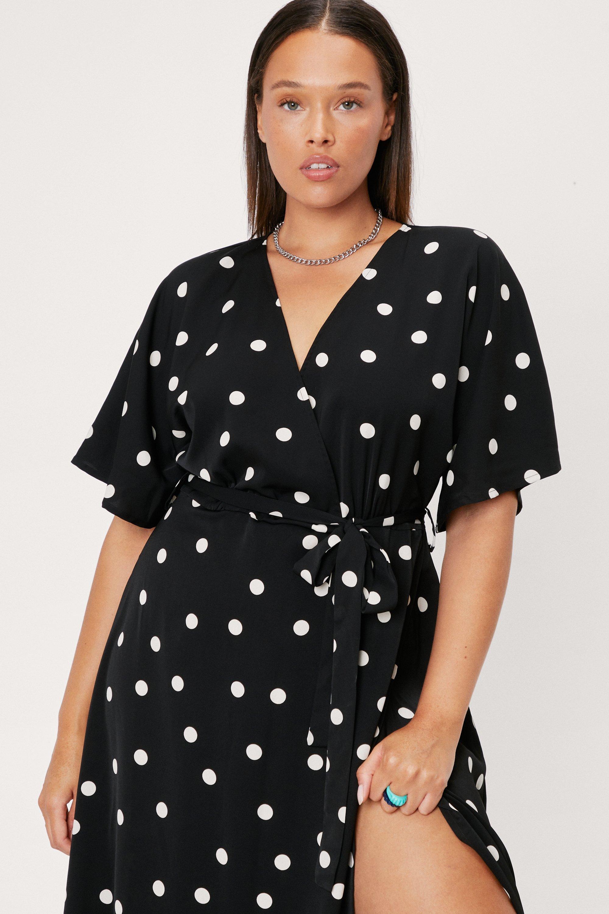 Polka dot wrap 2025 dress plus size