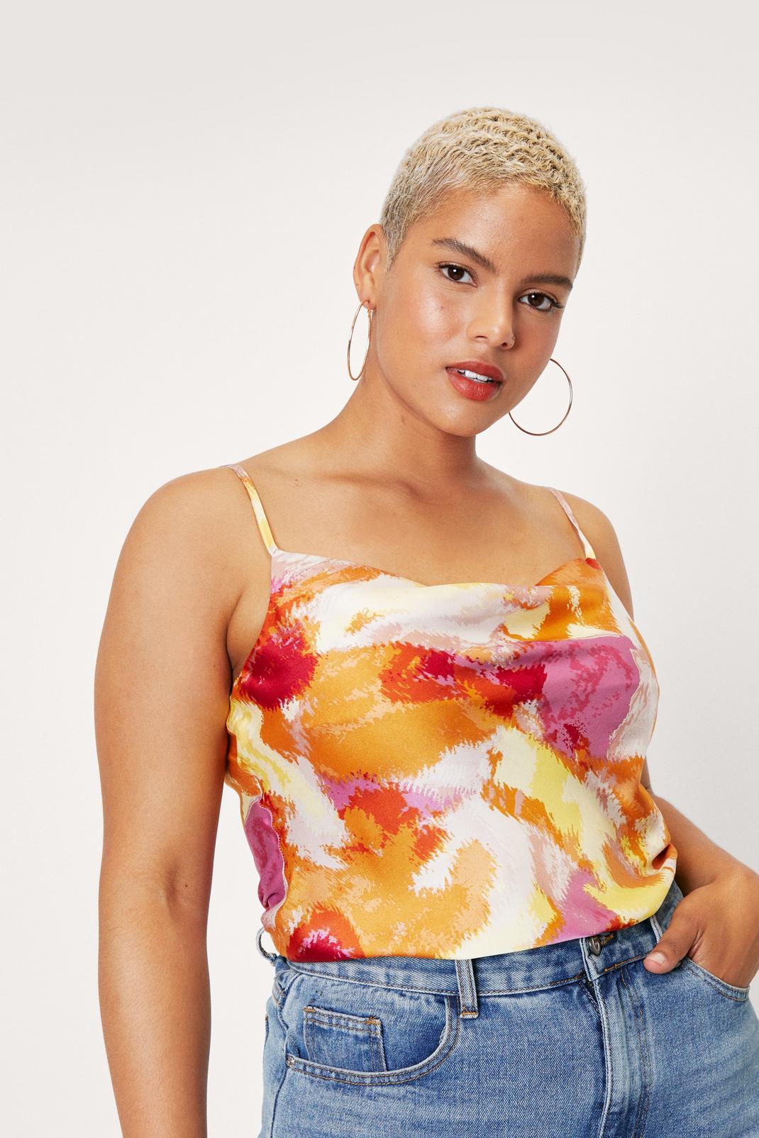 Pink Plus Size Tie Dye Cowl Neck Cami Top image number 1