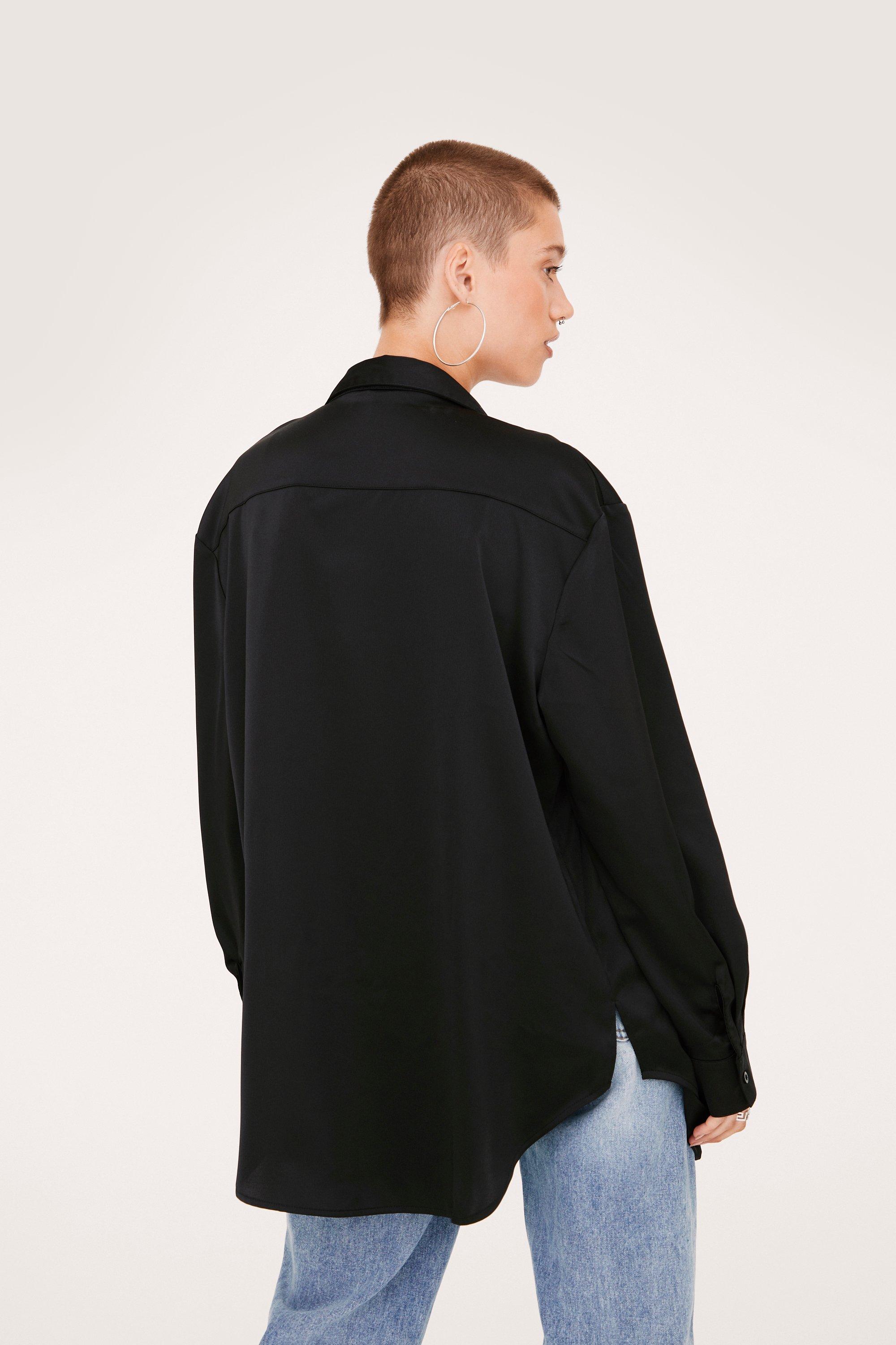oversized black satin shirt