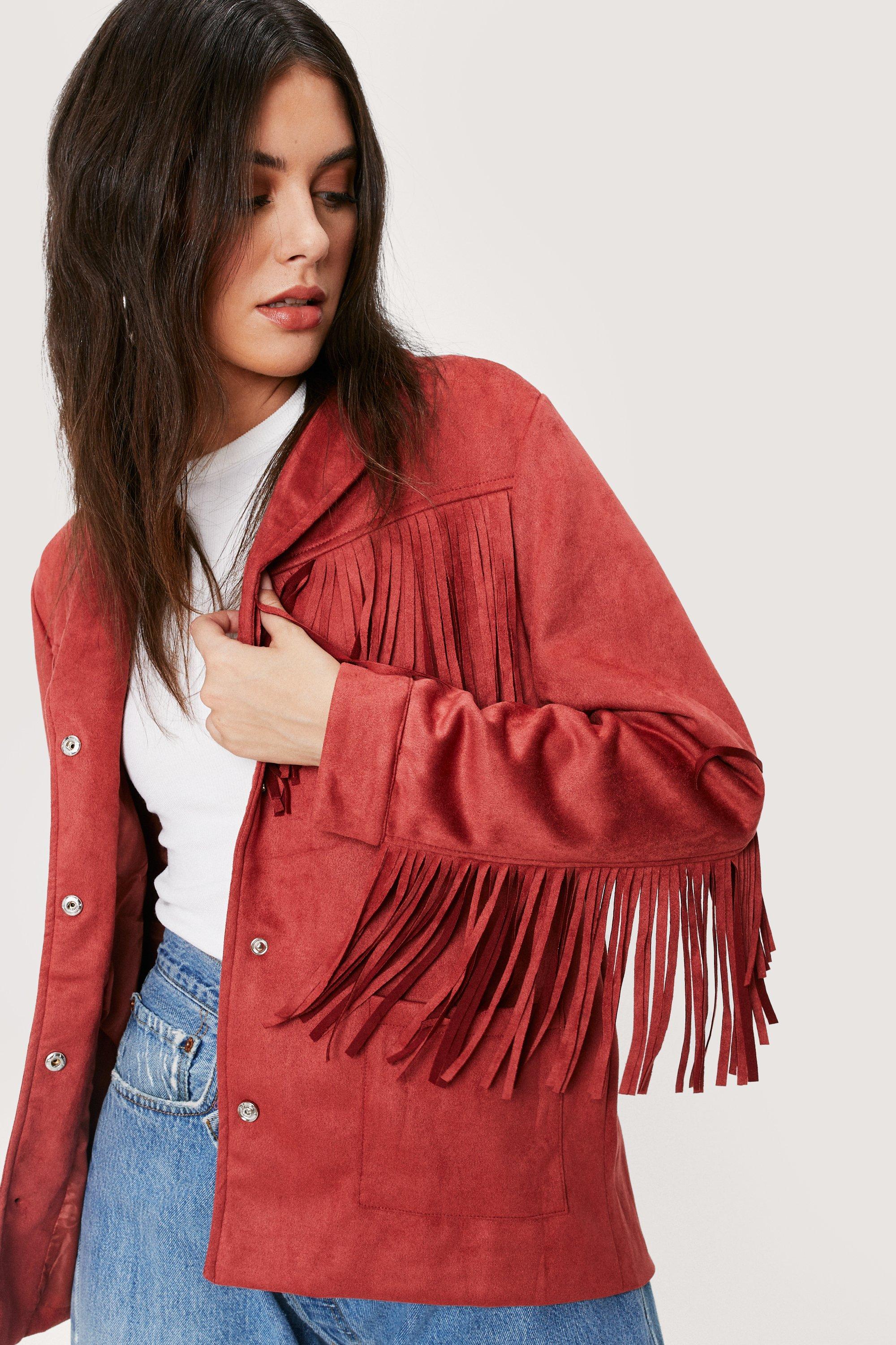 red jacket with fringe