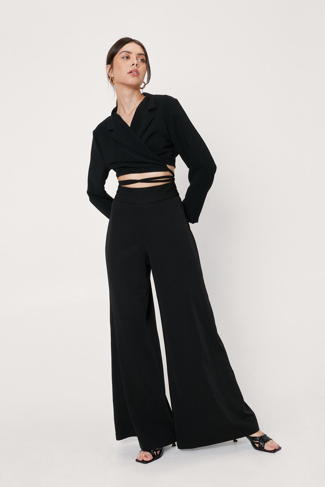 Black High Waisted Wide Leg Trousers image number 1