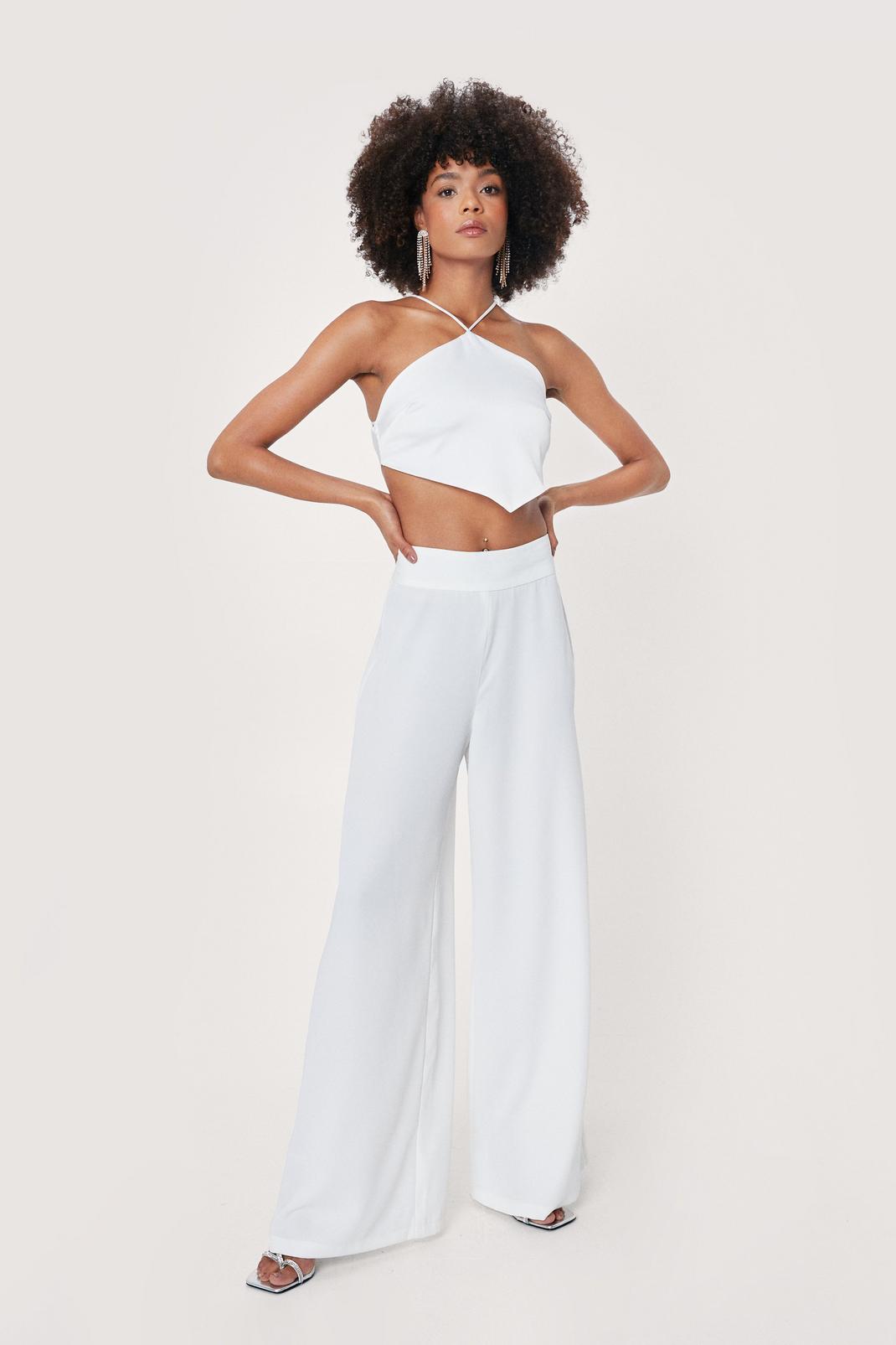 White High Waisted Wide Leg Pants image number 1