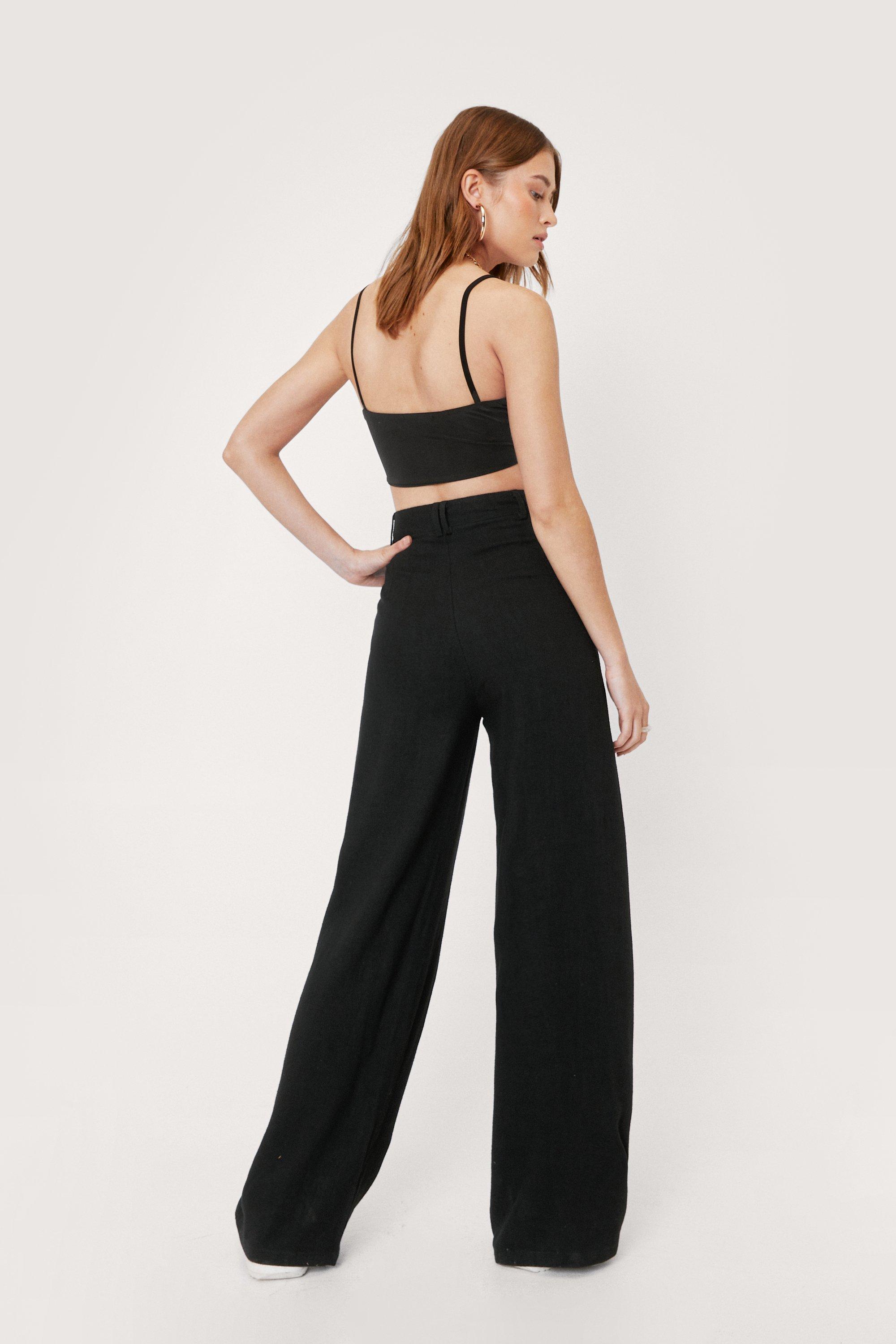 Black High Waisted Seam Detail Straight Leg Pants