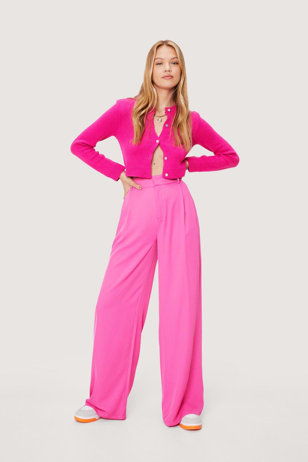 Bright pink Tailored High Waisted Dart Detail Pants image number 1