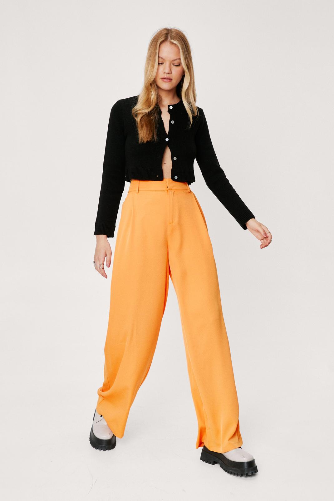 Orange Tailored High Waisted Dart Detail Trousers image number 1