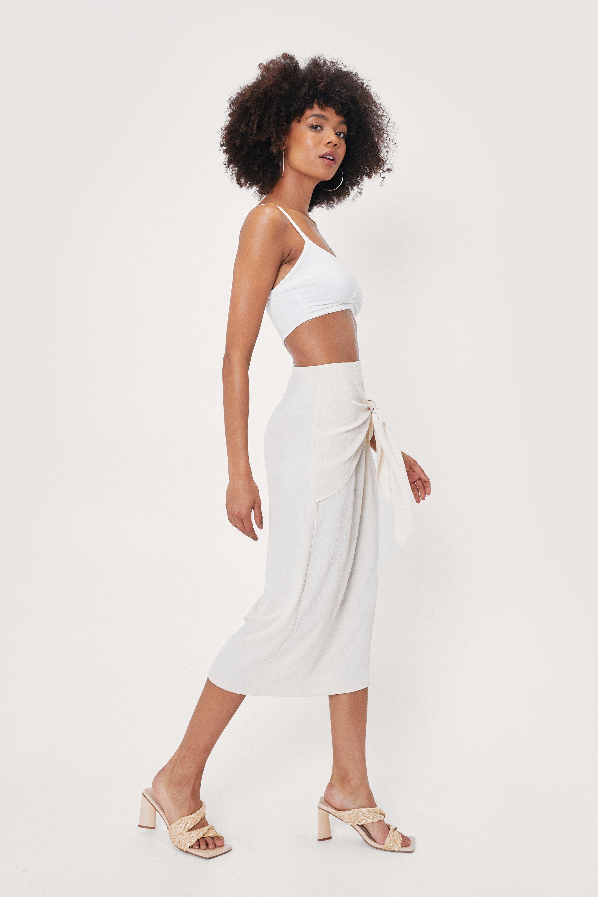 High waisted 2025 white skirt knot