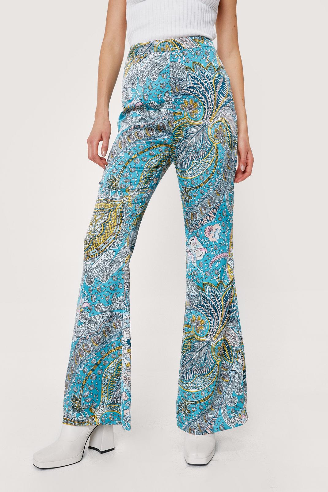 144 Paisley Print Satin Flared Trousers image number 2