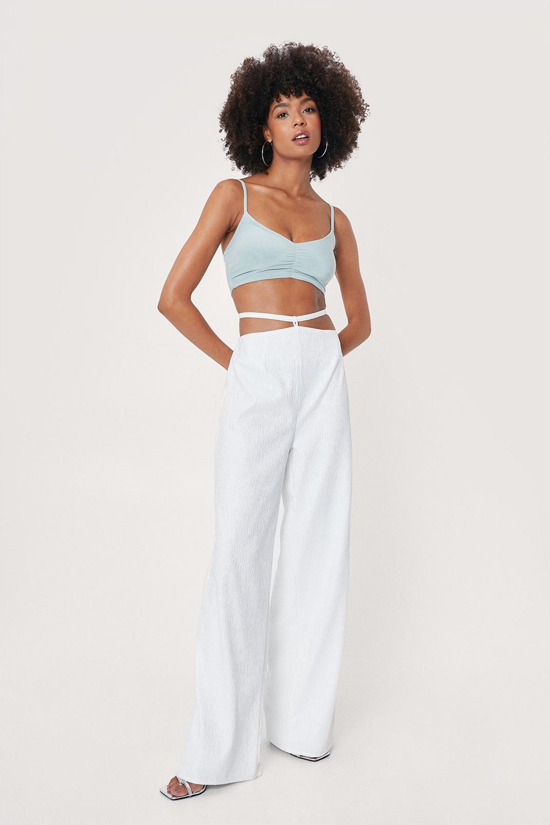 White Strappy Waist Woven Wide Leg Pants image number 1