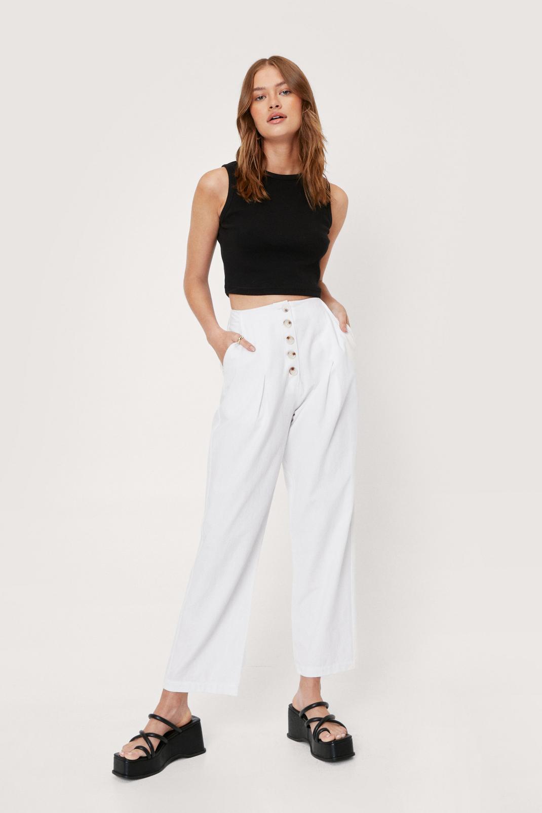 Ivory Linen Look Cropped Wide Leg Trousers image number 1