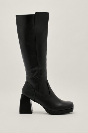 Black Wide Fit Faux Leather Knee High Boots