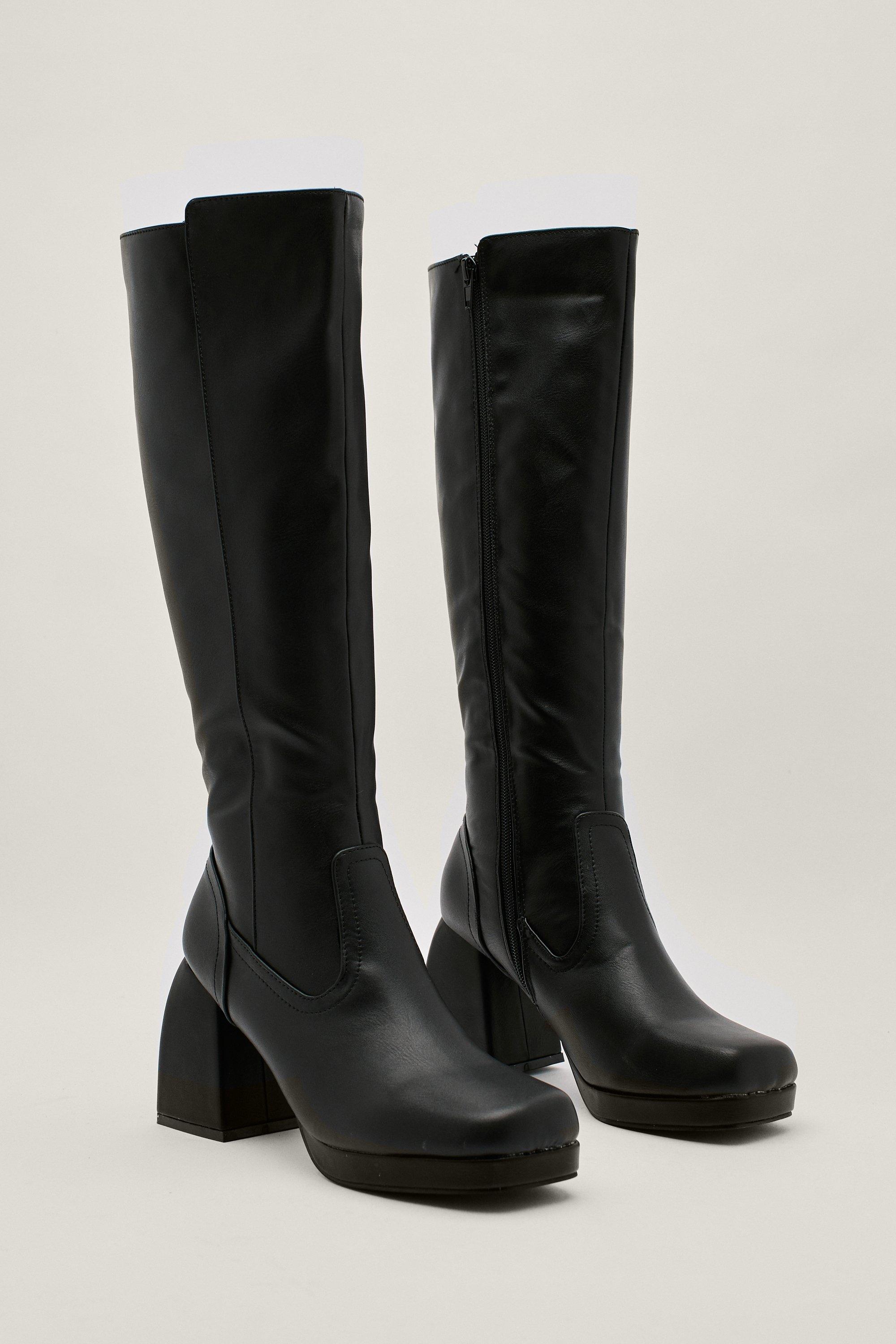 Wide Fit Faux Leather Knee High Boots