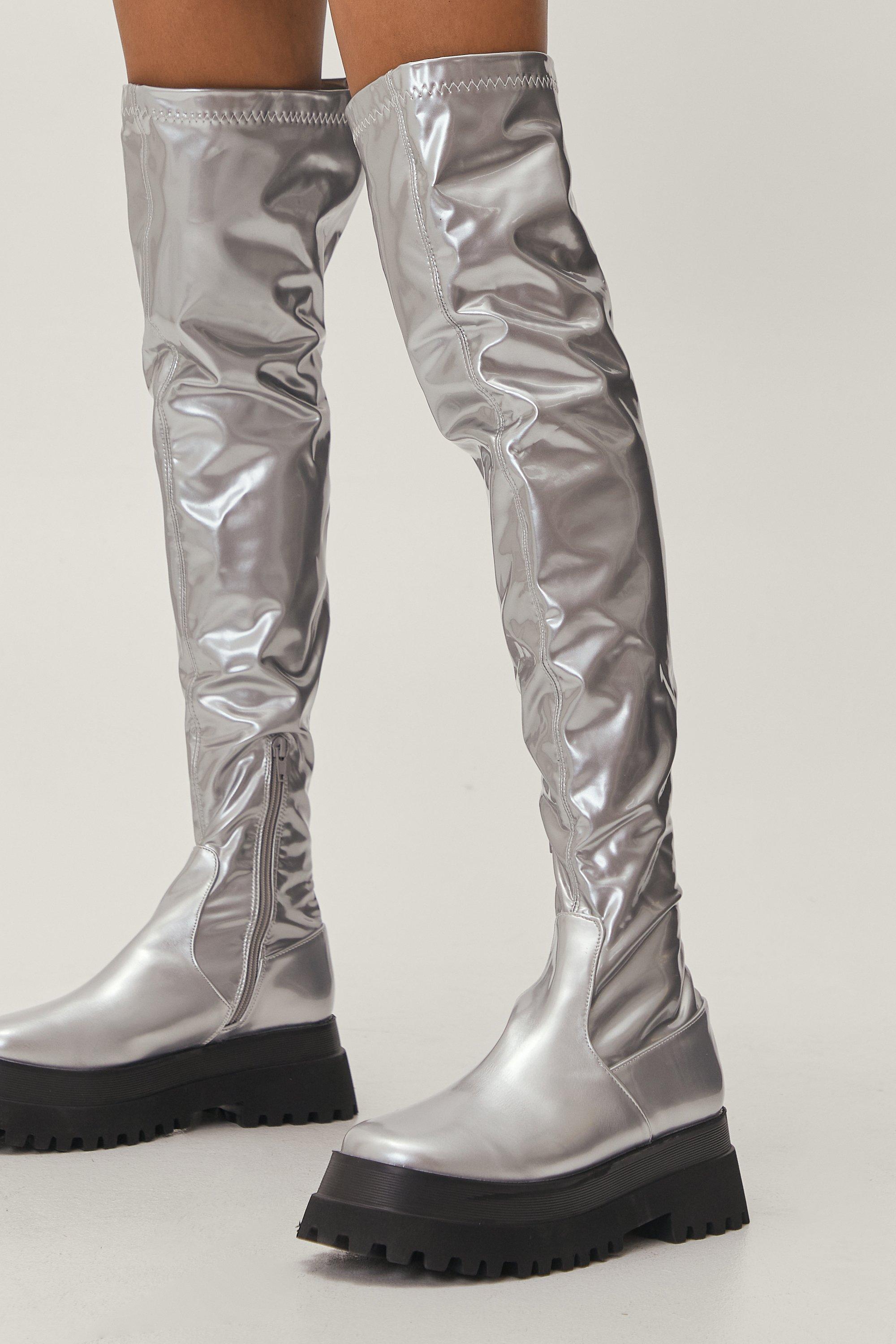 metallic over the knee boots