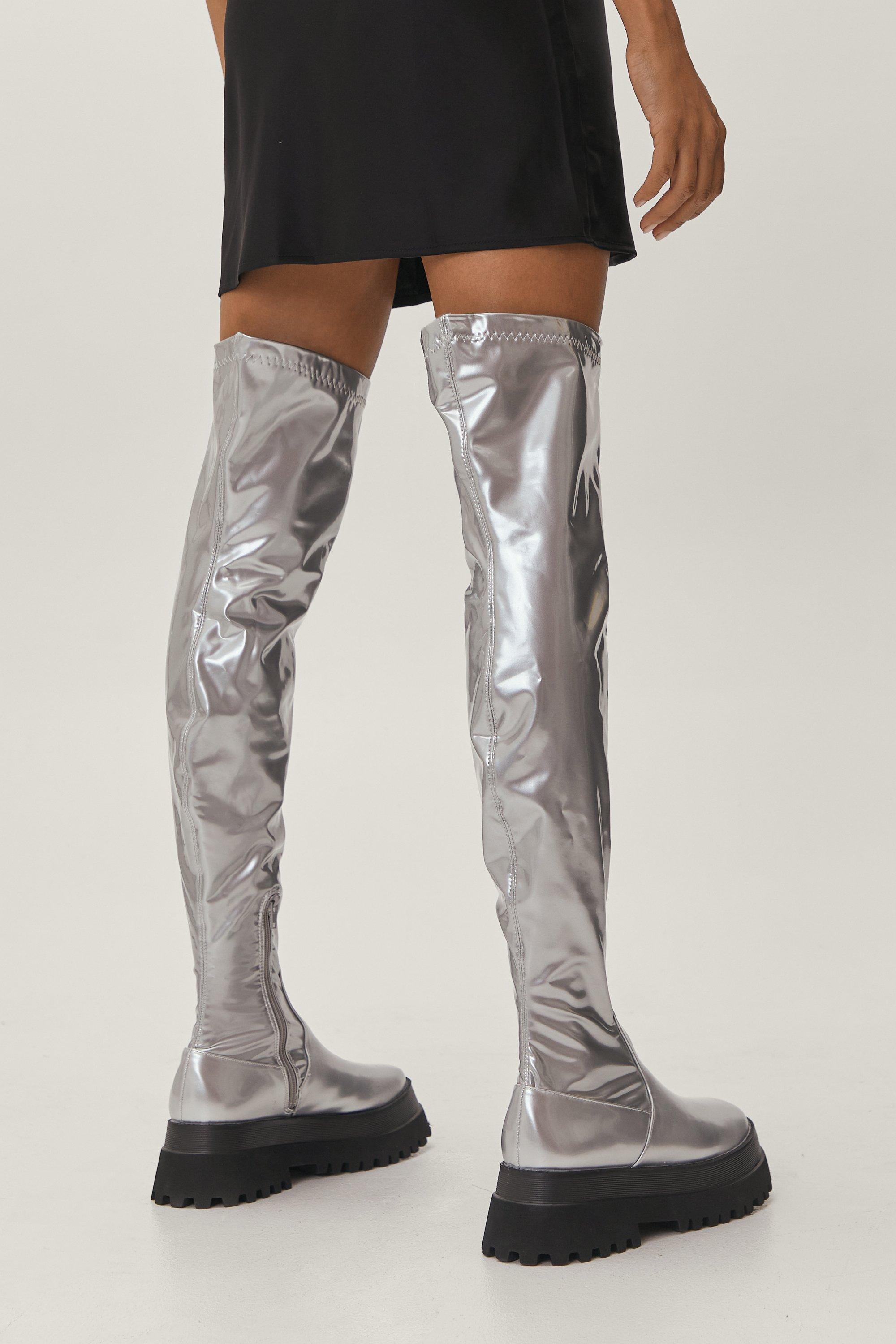 Grey flat over on sale the knee boots