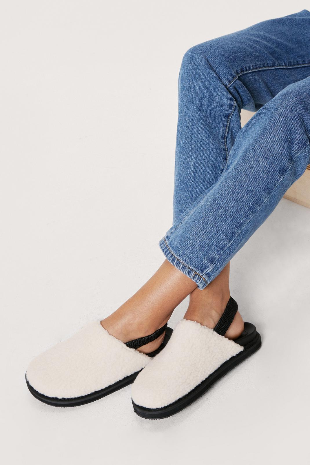 Faux Shearling Slip On Slingback Loafers image number 1