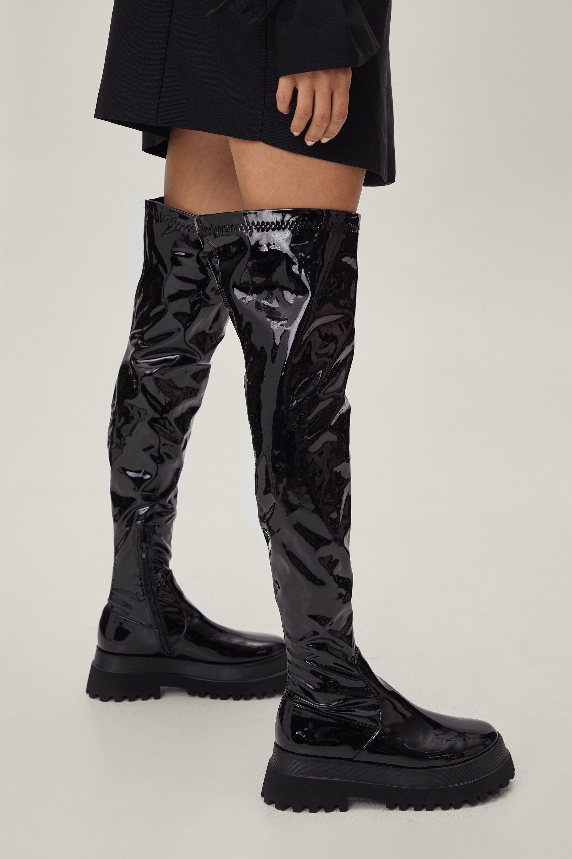 Patent leather clearance chunky boots