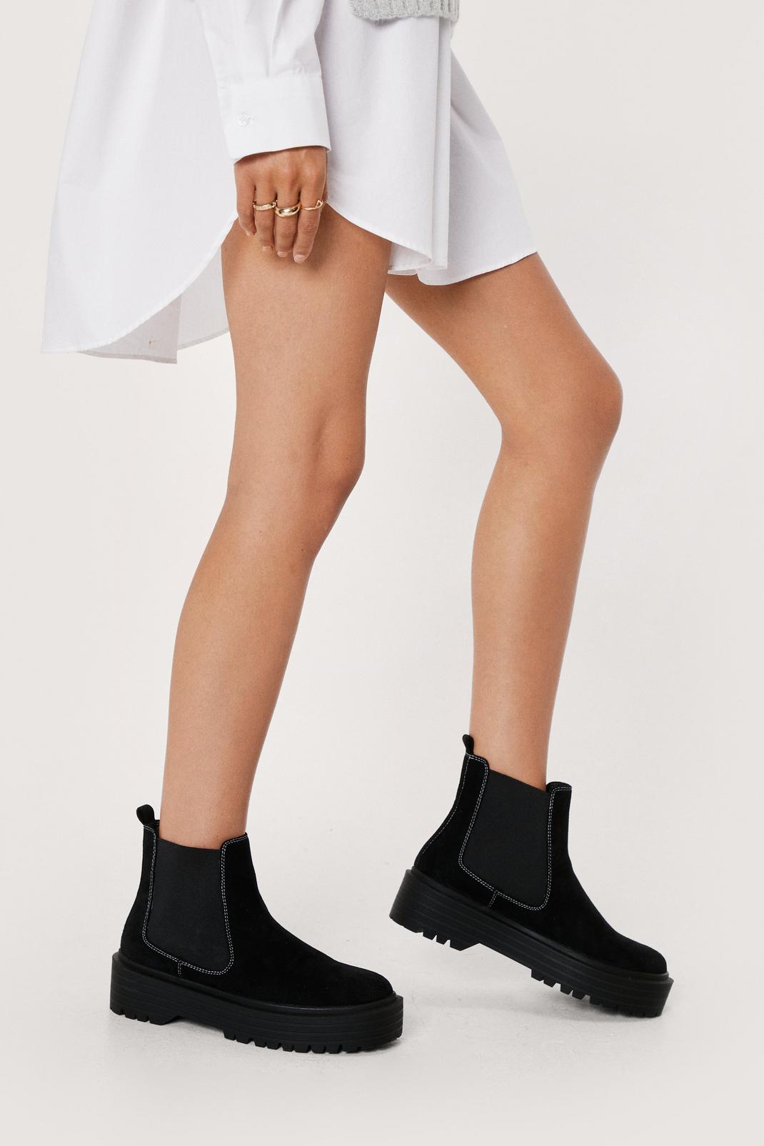 105 Faux Suede Contrast Stitch Chelsea Boots image number 2