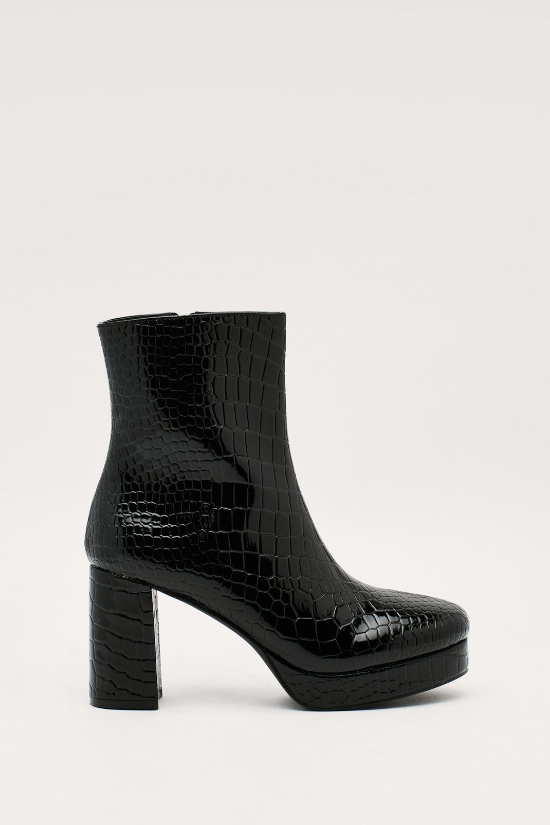 Black Patent Croc Platform Ankle Boots image number 1