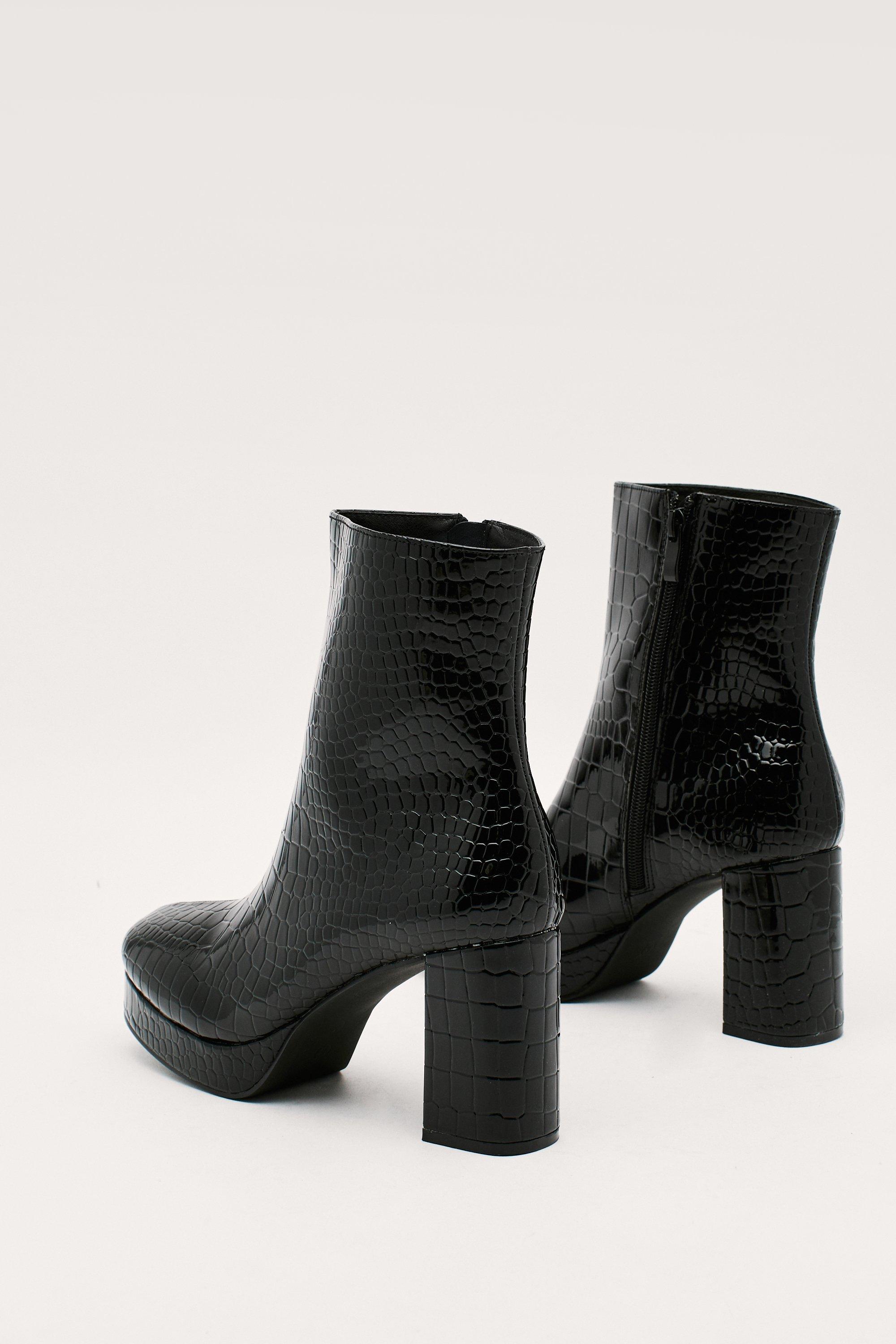 Patent Croc Platform Ankle Boots Nasty Gal