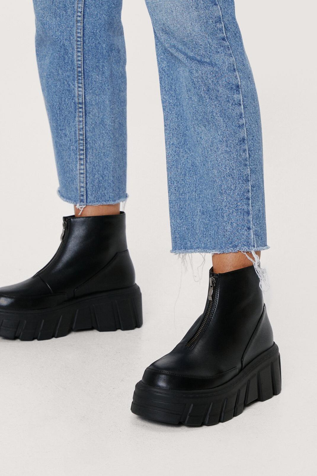 Zip Front Chunky Cleated Sole Boots | Nasty Gal