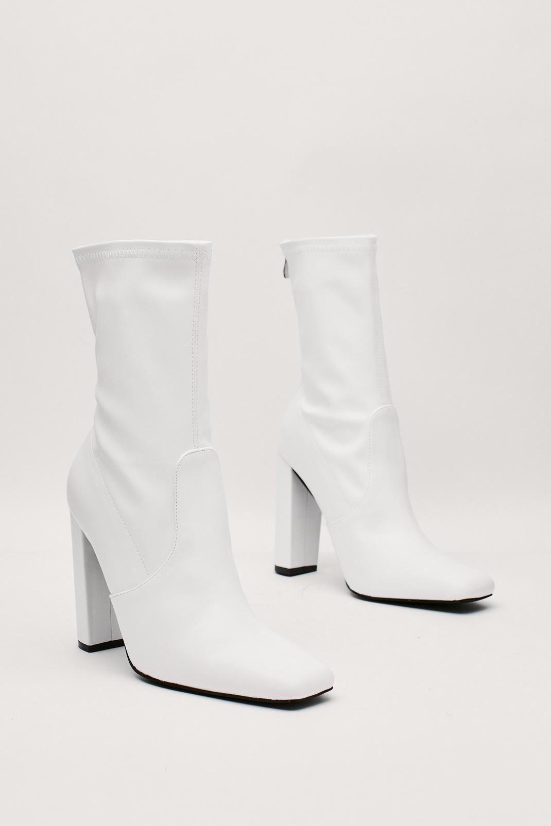 White Stretch Pu Sock Boots image number 1