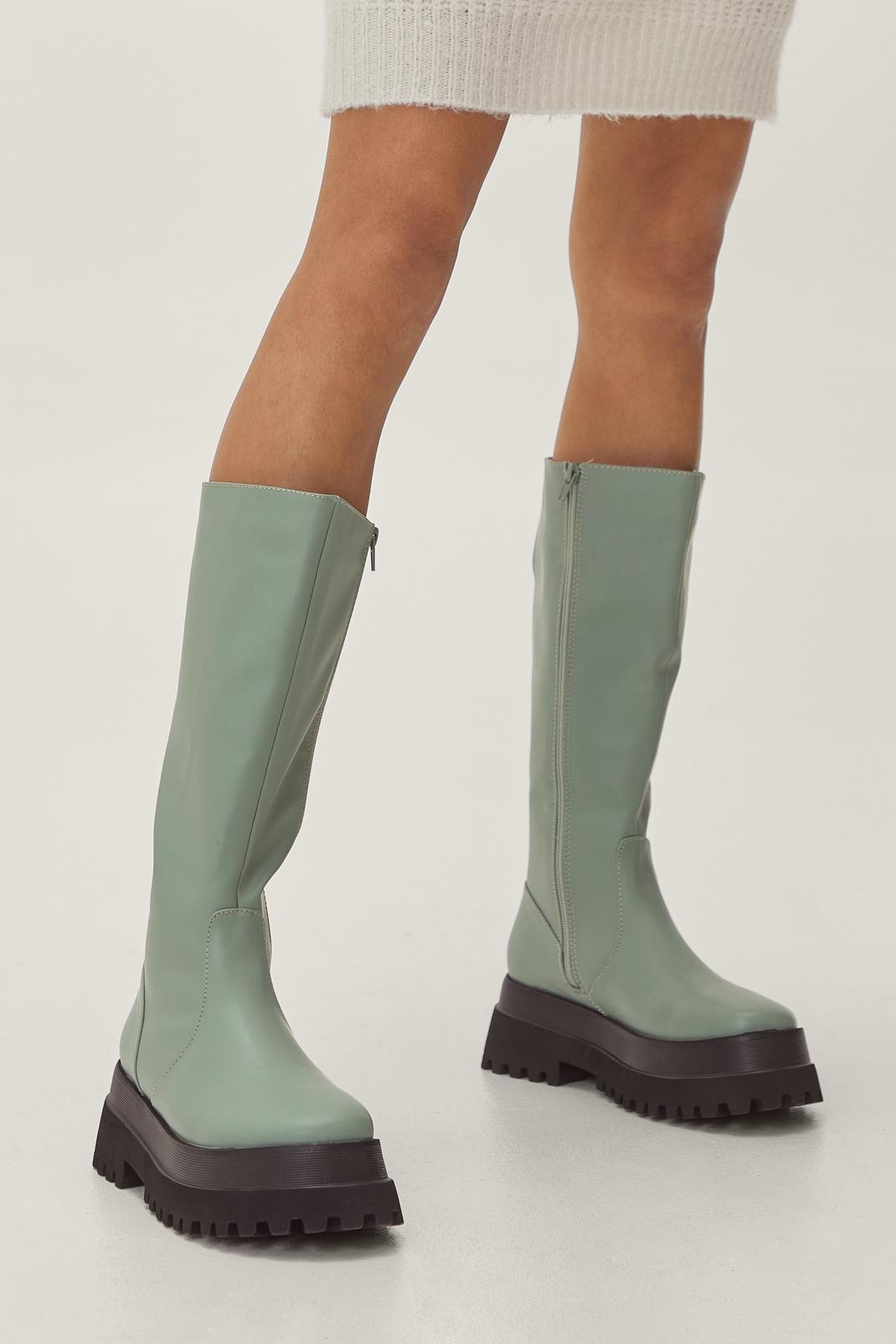 Khaki Rubber Knee High Wellie Boots image number 1