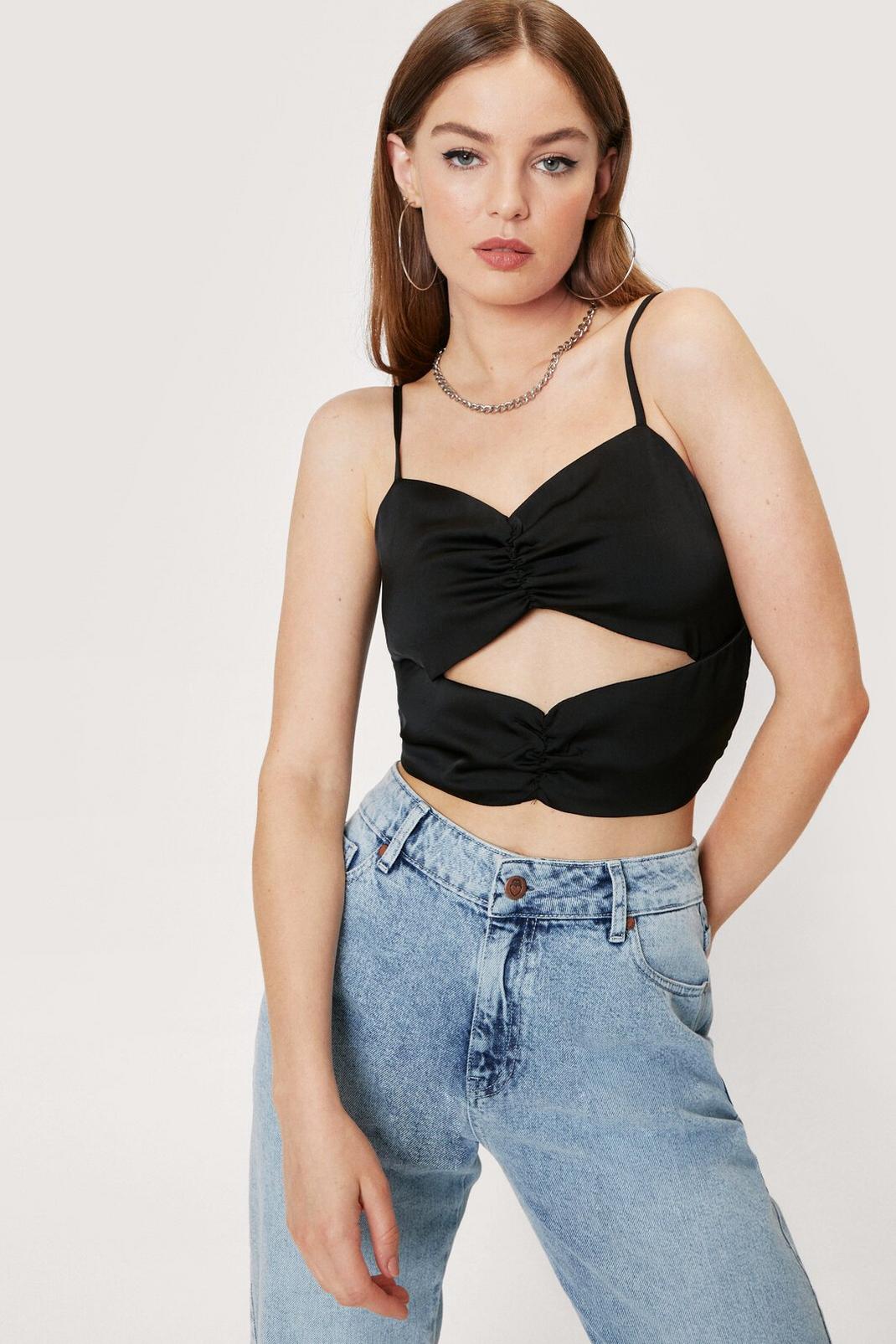 Cut Out Ruched Satin Cami Top