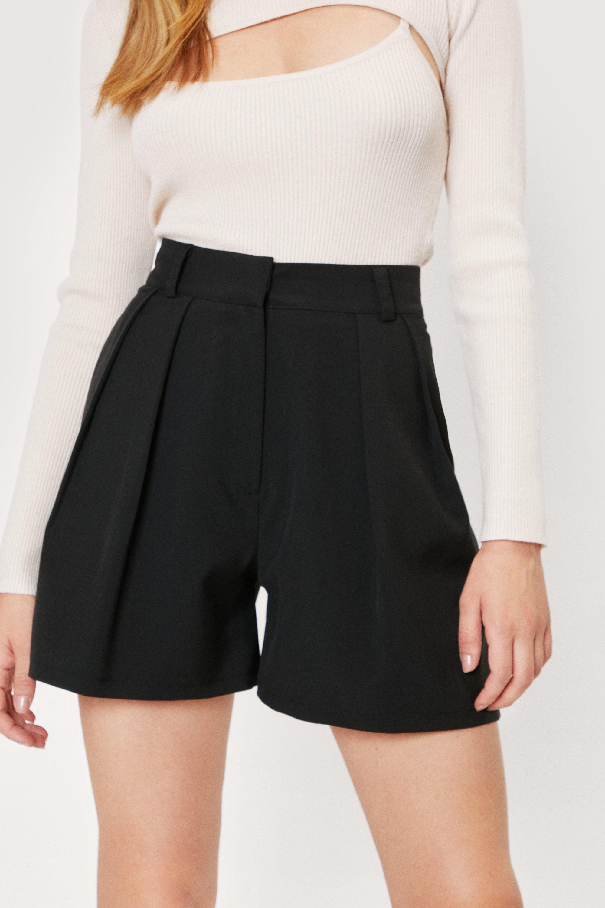 High Waisted Pleated Tailored Shorts
