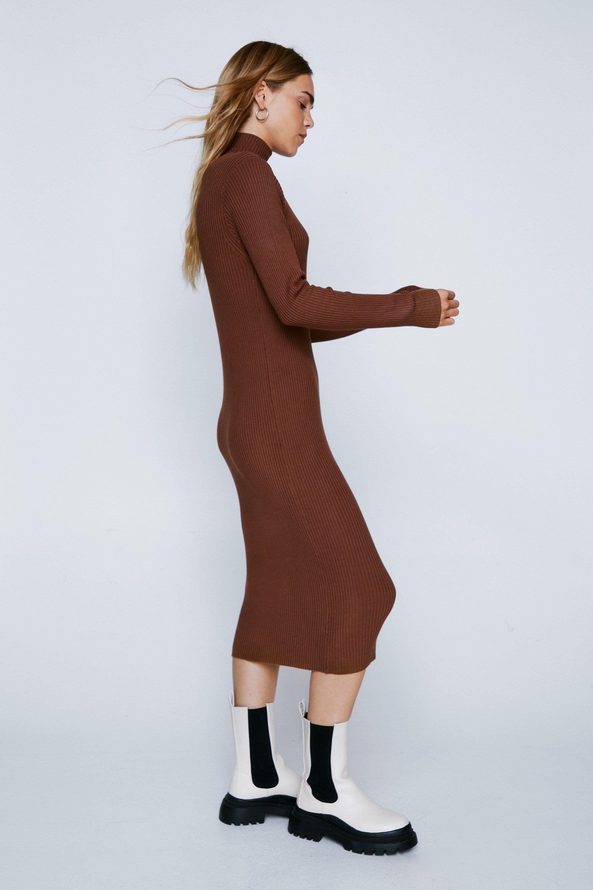 Knit Roll Neck Sweater Midi Dress Nasty Gal