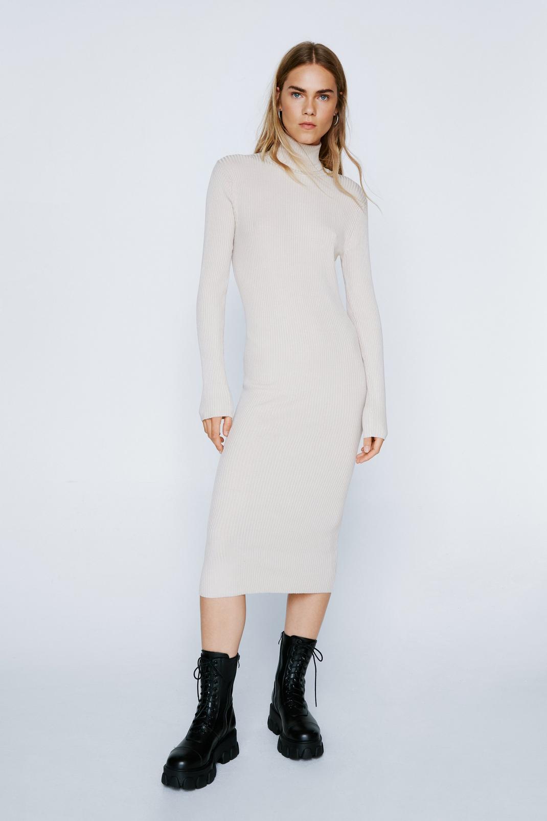 165 Knit Roll Neck Sweater Midi Dress image number 1