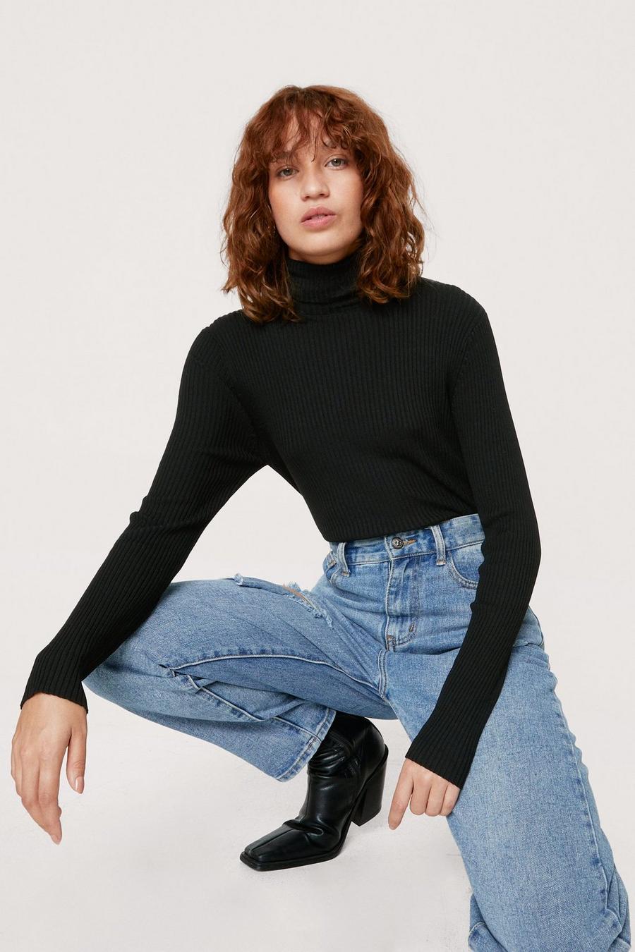 Eco Viscose Ribbed Knitted Roll Neck Sweater