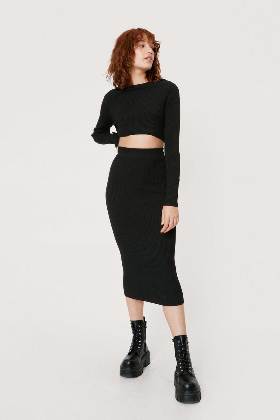 Knitted Crop Top and Midi Skirt Set