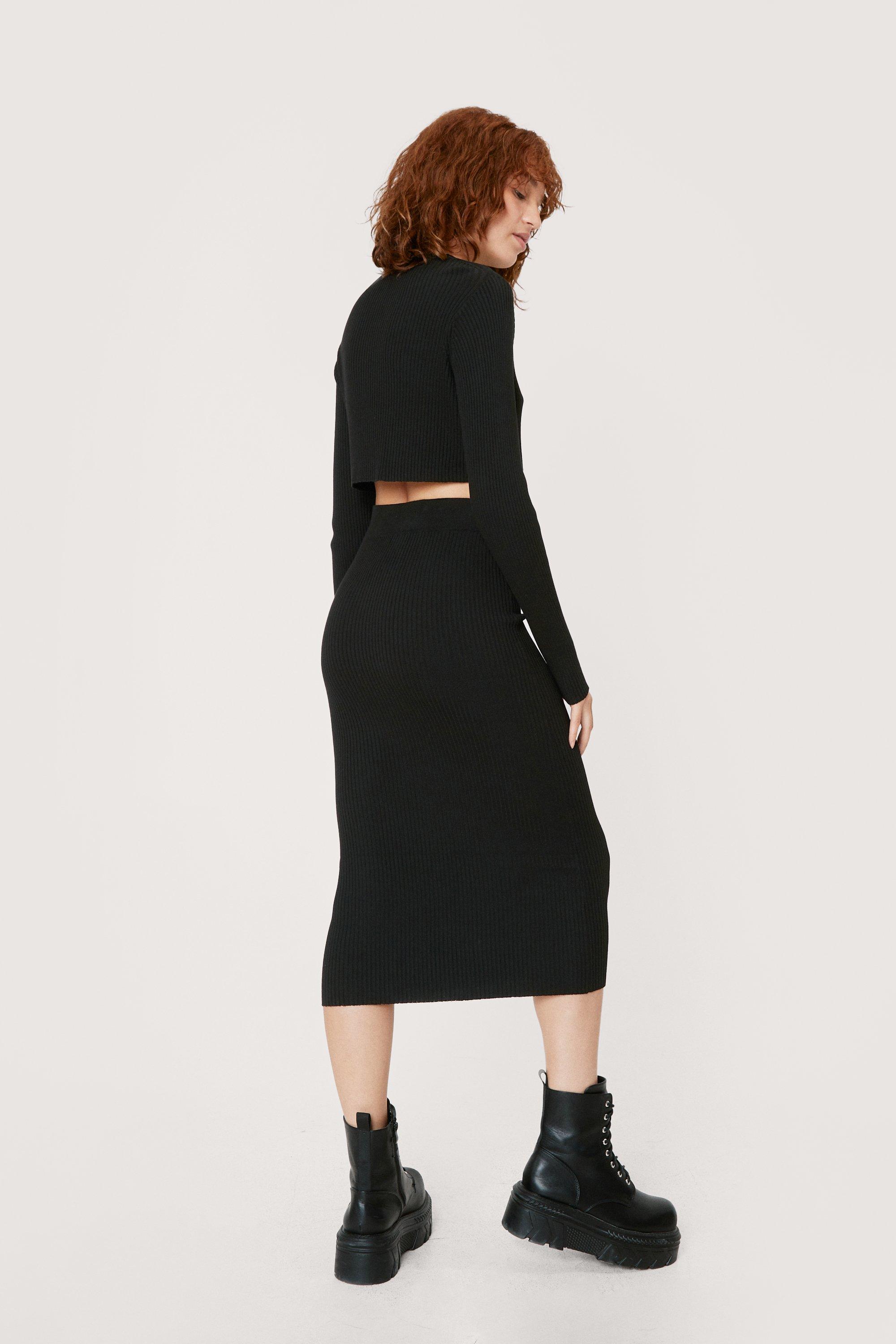 Long sleeve crop top and midi skirt clearance set