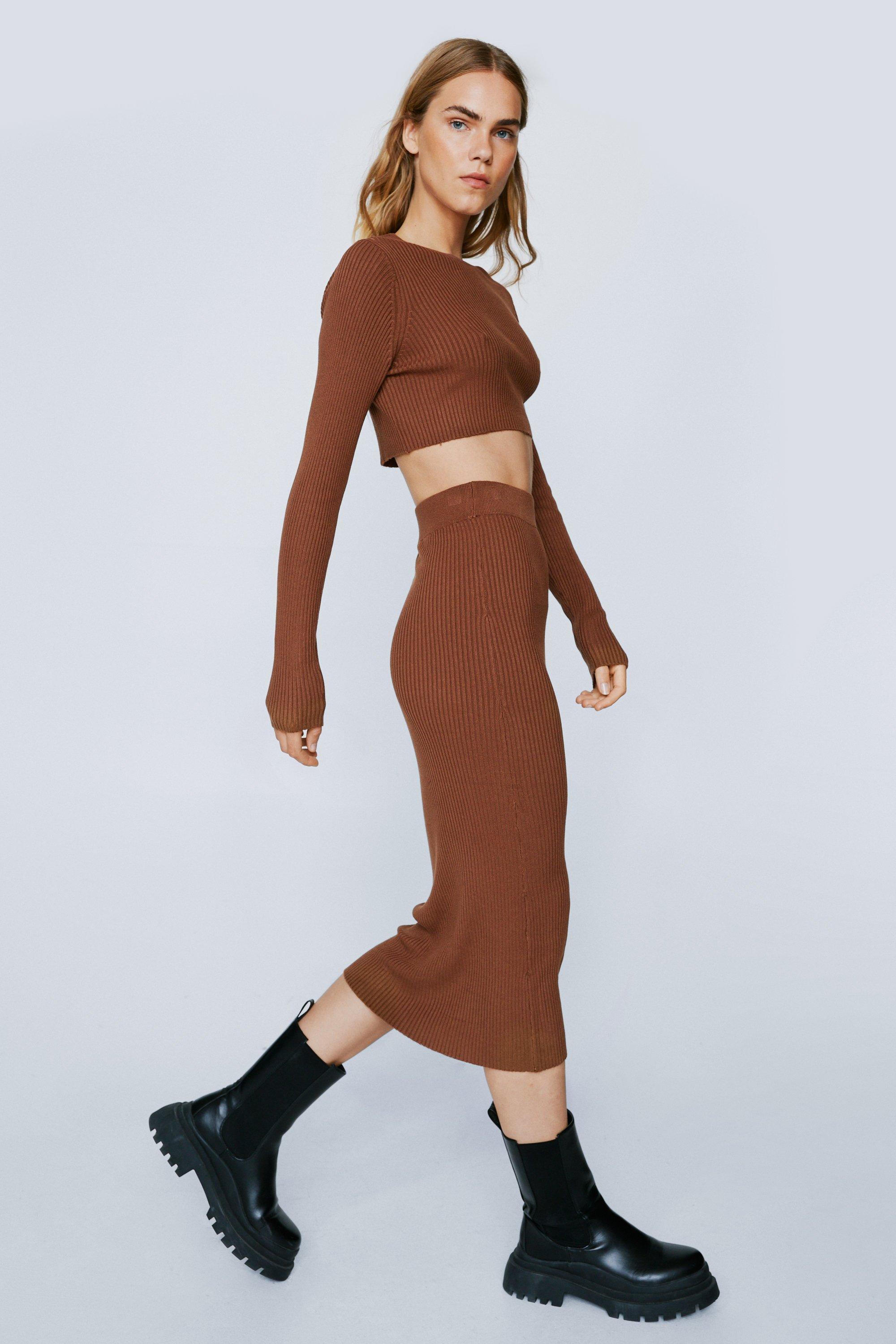 Knitted Crop Top and Midi Skirt Set