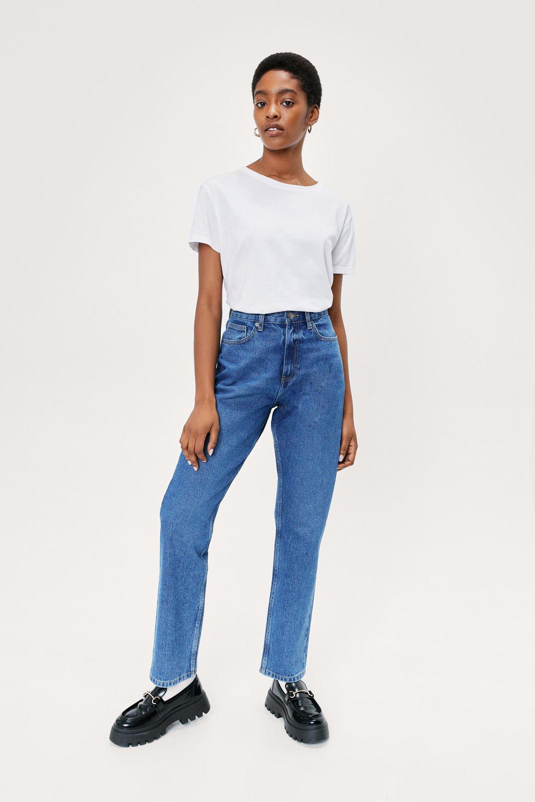 Dark blue Organic High Rise Classic Straight Jeans image number 1