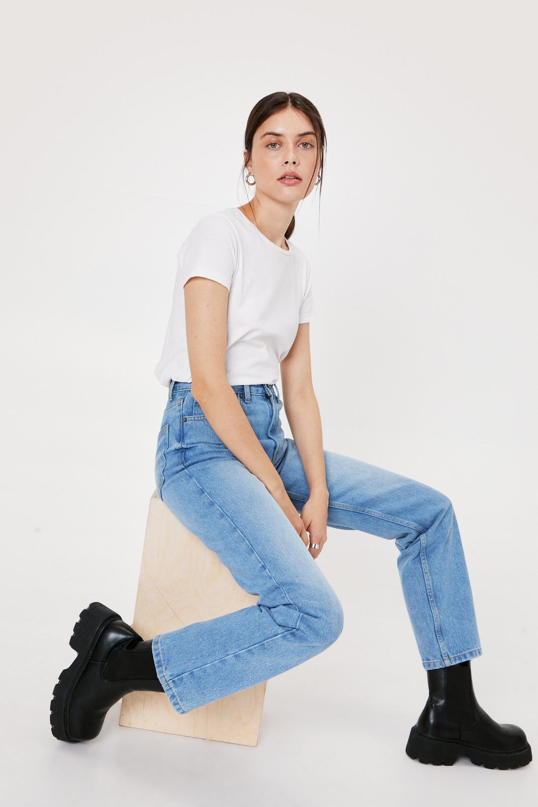 Light blue Organic High Rise Classic Straight Jeans image number 1
