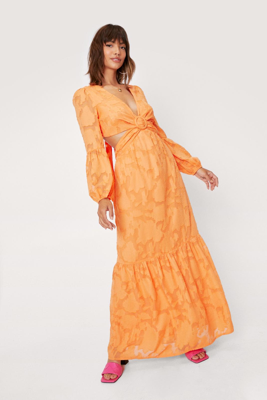 Orange Burnout Cut Out Maxi Dress image number 1