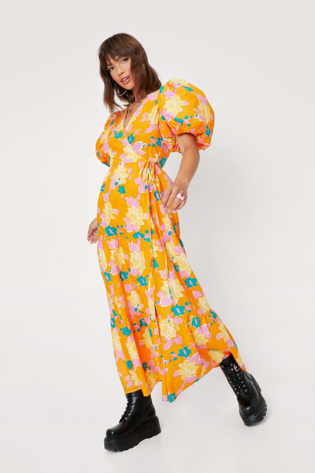 152 Puff Sleeve Tiered Floral Maxi Dress image number 2