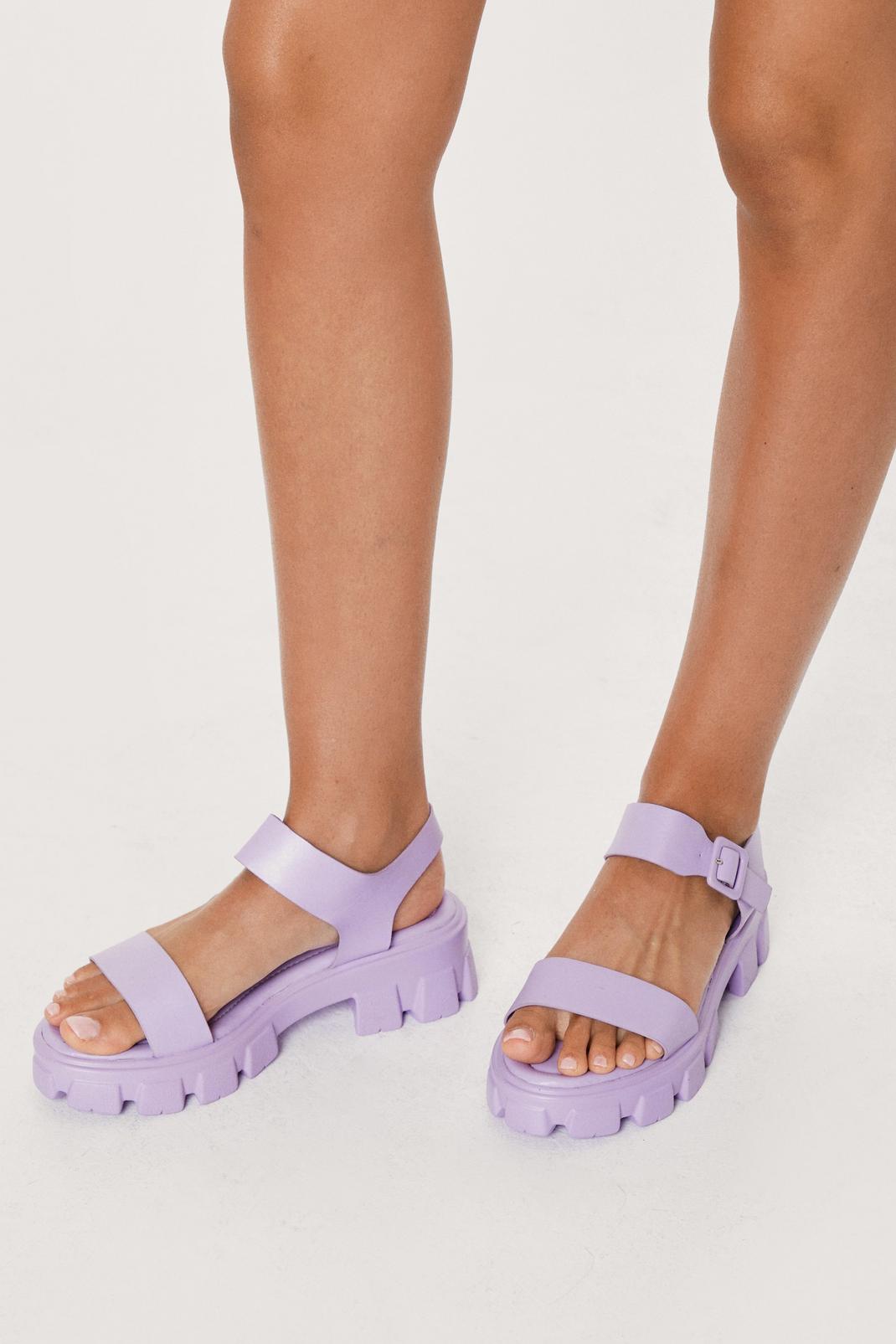 Lilac Faux Leather Cleated Buckle Sandals image number 1
