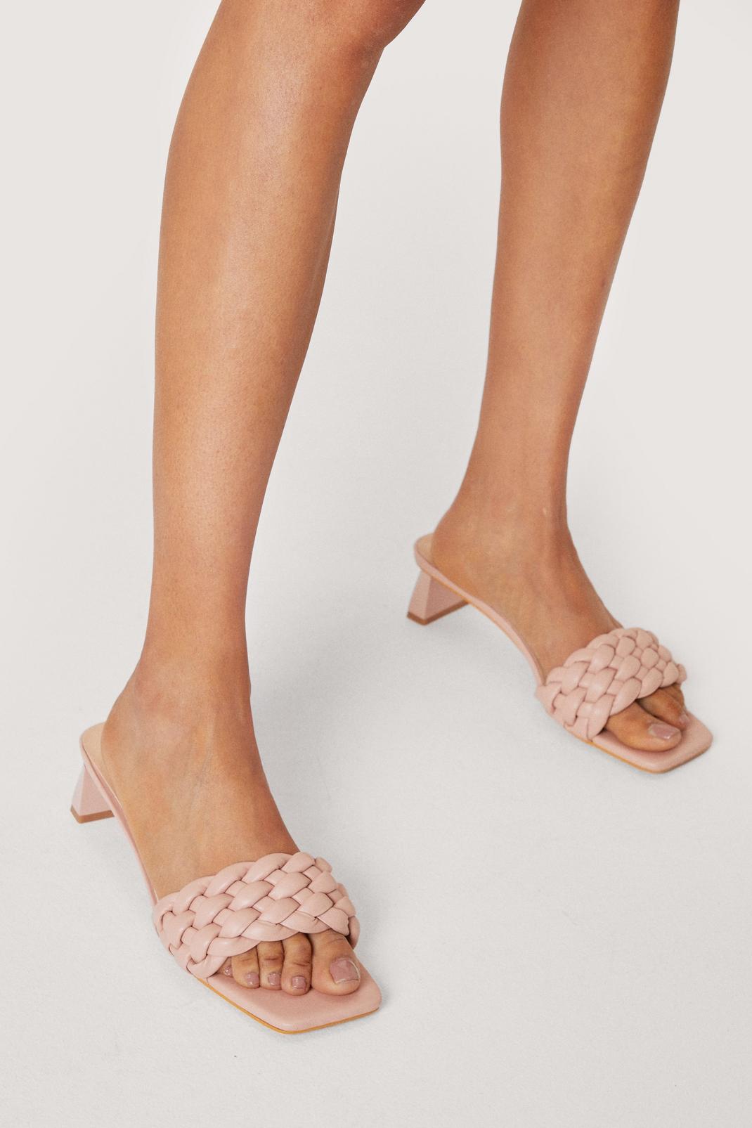 Sandales tressées en simili à bout carré, Pink image number 1